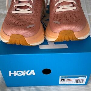 Hoka Women's W Bondi 8 Sneakers in Sandstone and Cream